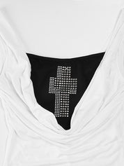 Niche Dark Style, Diamond Cross, Spicy Girl, Two-Tone Faux Two-Piece Vest