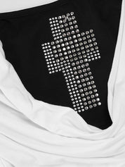 Niche Dark Style, Diamond Cross, Spicy Girl, Two-Tone Faux Two-Piece Vest