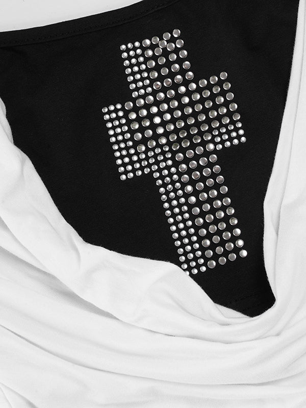 Niche Dark Style, Diamond Cross, Spicy Girl, Two-Tone Faux Two-Piece Vest