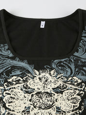 Dark Retro Abstract Print Hot Girl Square Neck Street Short Tank Top