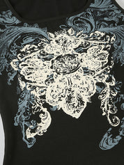 Dark Retro Abstract Print Hot Girl Square Neck Street Short Tank Top