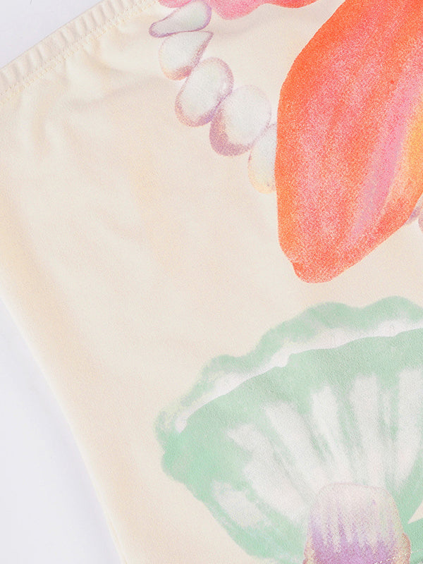 American-Style Resort-Inspired Island-Themed Seashell Print Sexy Off-The-Shoulder Top