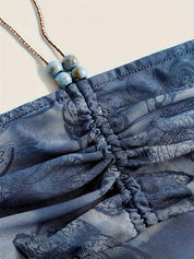 European And American Mermaid Tie-Dye Wrinkled Irregular Hem Tie-Up Beaded Halter Top