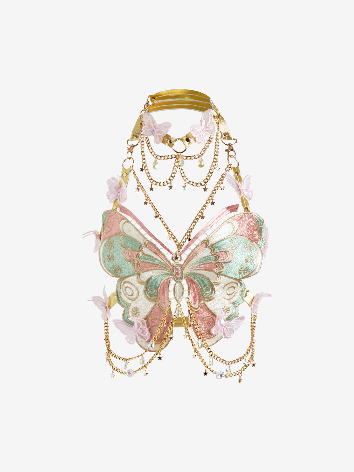 Ins Beautiful Trend Embroidered Butterfly Patchwork Metal Crystal Pendant Strapless Vest