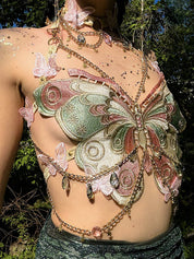 Ins Beautiful Trend Embroidered Butterfly Patchwork Metal Crystal Pendant Strapless Vest