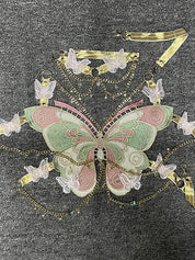 Ins Beautiful Trend Embroidered Butterfly Patchwork Metal Crystal Pendant Strapless Vest