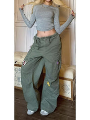 American Retro Orchid Embroidered Wide-Leg Work Pants