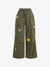 American Retro Orchid Embroidered Wide-Leg Work Pants