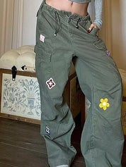 American Retro Orchid Embroidered Wide-Leg Work Pants