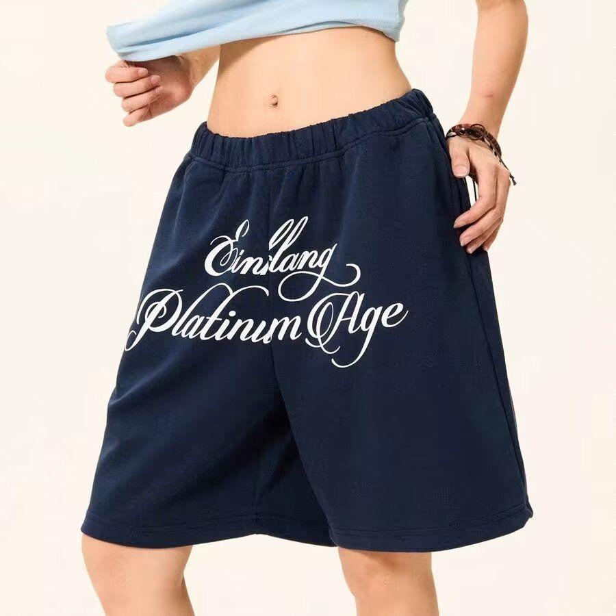 New American Retro Letter Print Loose-Fitting Sports Shorts
