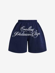 New American Retro Letter Print Loose-Fitting Sports Shorts