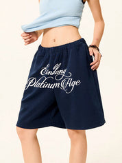 New American Retro Letter Print Loose-Fitting Sports Shorts