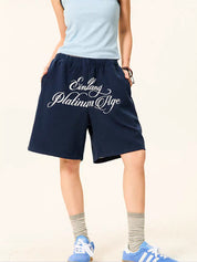 New American Retro Letter Print Loose-Fitting Sports Shorts
