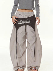 American Retro Lace-Up Patchwork Curved-Leg Wide-Leg Casual Pants