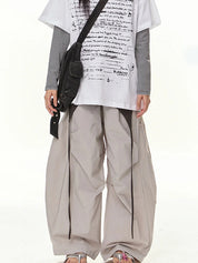 American Retro Lace-Up Patchwork Curved-Leg Wide-Leg Casual Pants