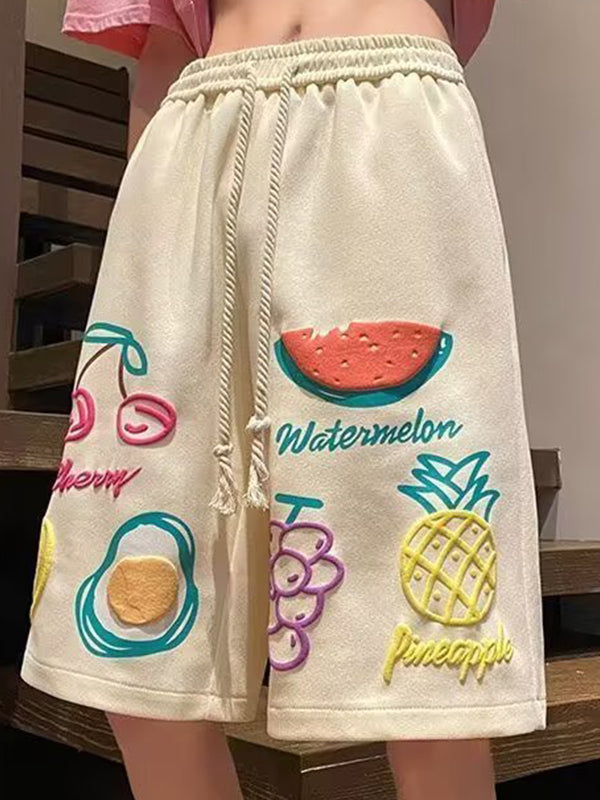 European And American Tropical Fruit Bubble Print Street Shorts