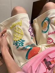 European And American Tropical Fruit Bubble Print Street Shorts