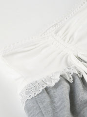 Sweet And Cool Spicy Girl Girly Lace Patchwork Waistband Drawstring Loose Casual Pants