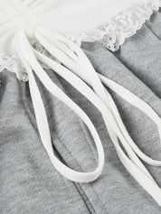 Sweet And Cool Spicy Girl Girly Lace Patchwork Waistband Drawstring Loose Casual Pants