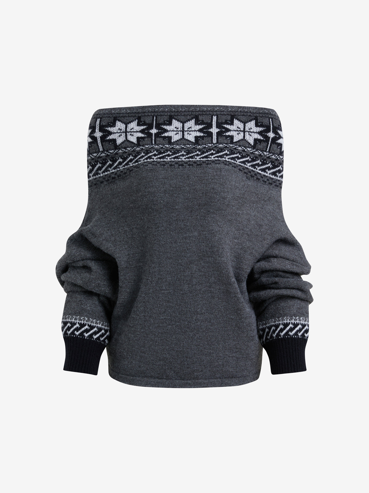 Retro Fair Isle Jacquard One-Shoulder Sweater