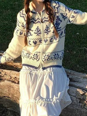 Fair Isle Christmas Tree Flower Cardigan Cardigan