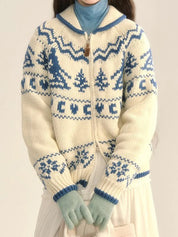 Fair Isle Christmas Tree Flower Cardigan Cardigan