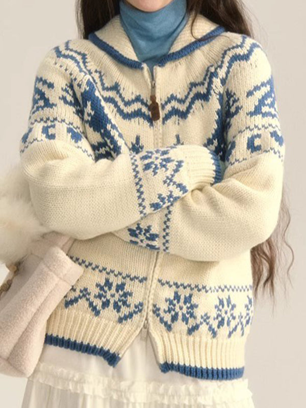 Fair Isle Christmas Tree Flower Cardigan Cardigan