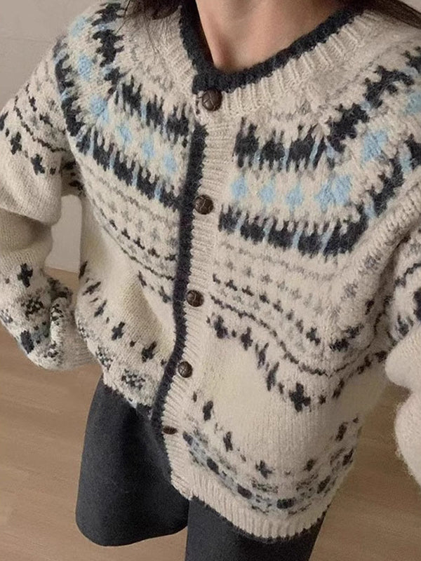 Retro Fair Isle Ethnic Cardigan Cardigan