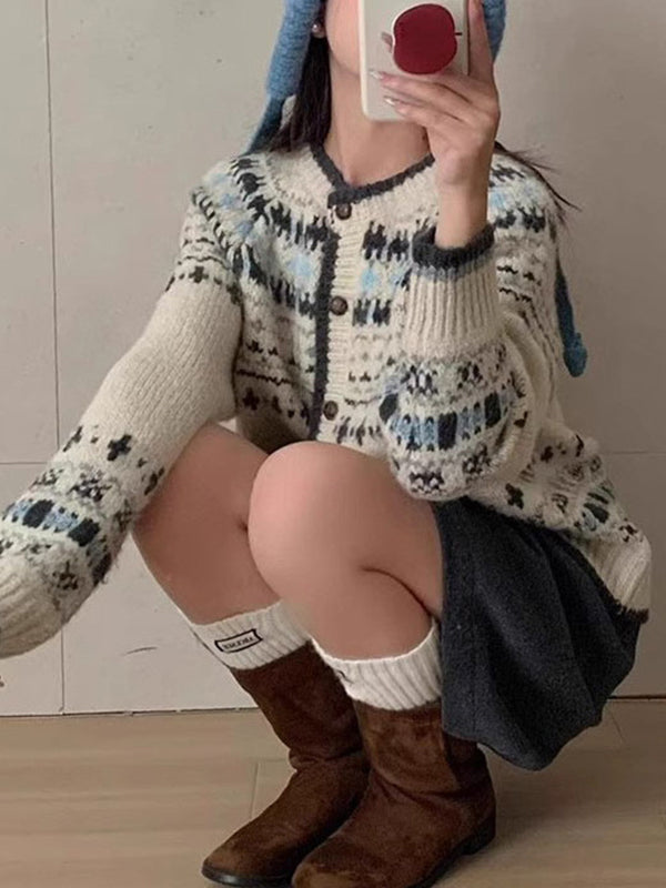 Retro Fair Isle Ethnic Cardigan Cardigan