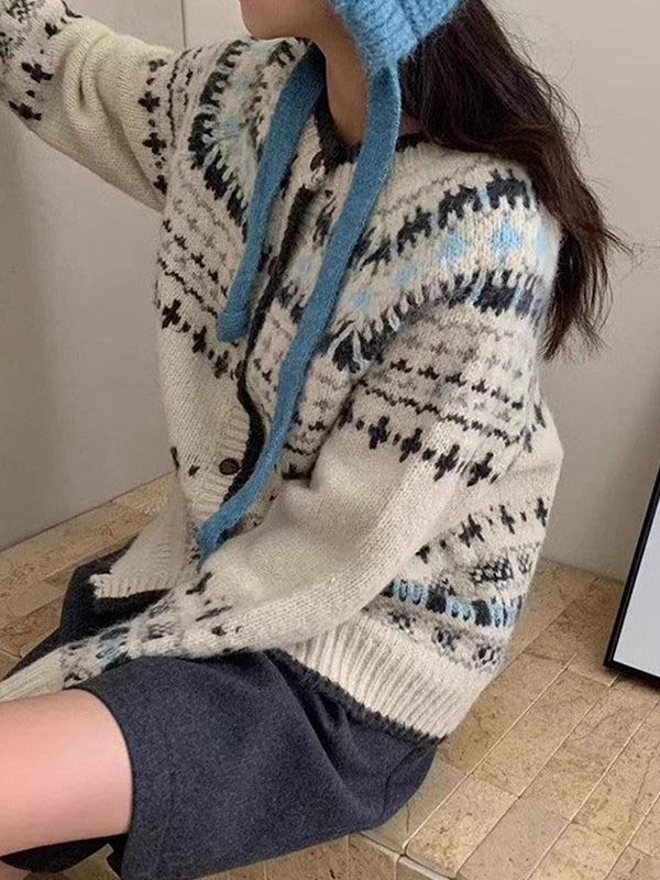 Retro Fair Isle Ethnic Cardigan Cardigan