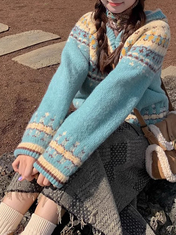 Kanyangfair Isle Korean College Style Cardigan