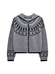 Fair Isle Jacquard Color Block Hooded Knitted Cardigan