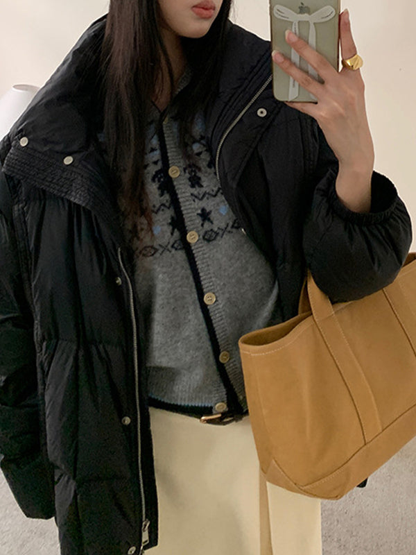 Fair Isle Jacquard Color Block Hooded Knitted Cardigan