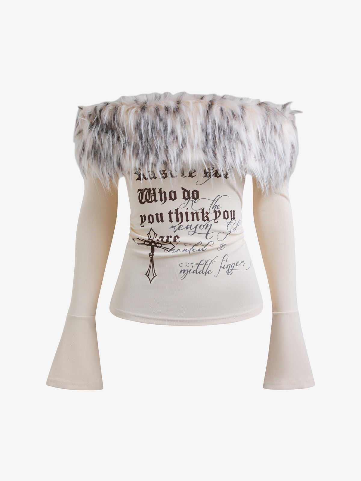 Sexy Hot Girl Fur Collar Letter Print Long Sleeve