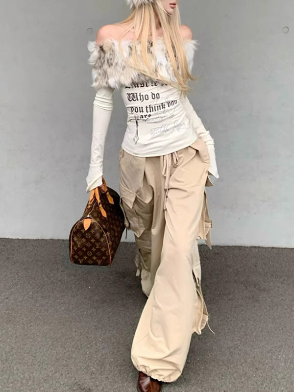 Sexy Hot Girl Fur Collar Letter Print Long Sleeve