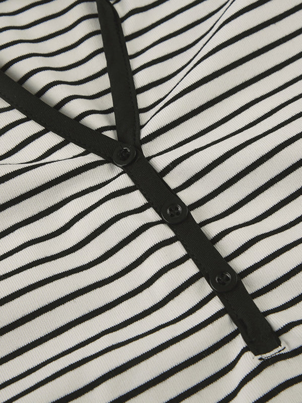Hooded Striped Loose-Fitting Long-Sleeved Top
