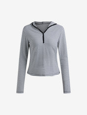 Hooded Striped Loose-Fitting Long-Sleeved Top