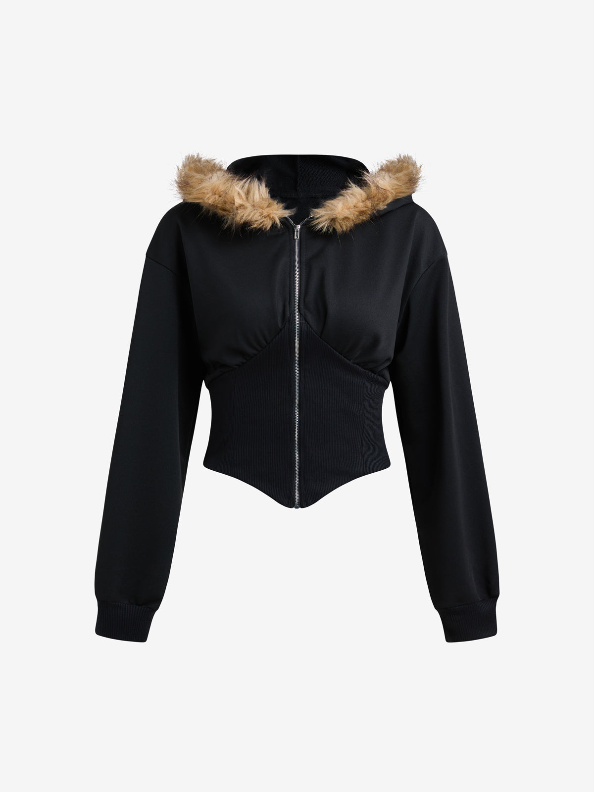 Retro Street-Style Hooded Jacket With Fur Collar And Patchwork Details