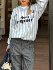 American Retro Striped V-Neck Sweater