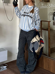 American Retro Striped V-Neck Sweater