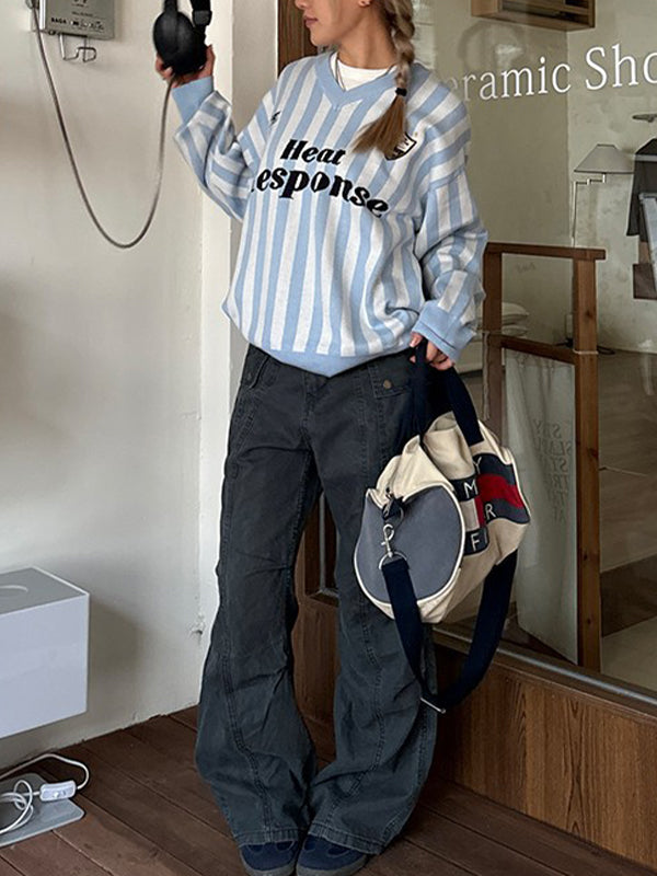 American Retro Striped V-Neck Sweater