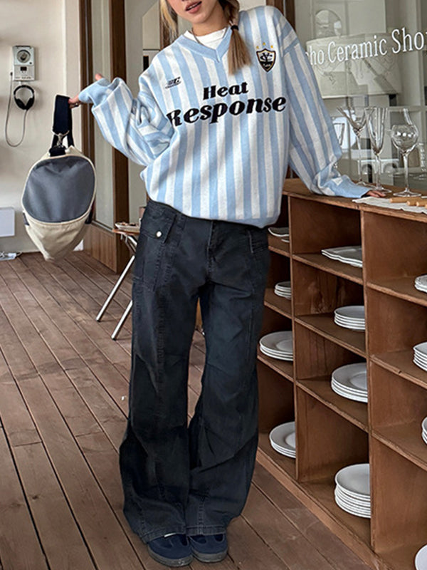 American Retro Striped V-Neck Sweater