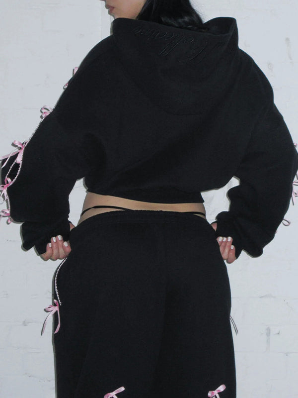 Openwork Bow American Retro Cardigan Jacket Hoodie