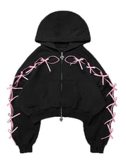 Openwork Bow American Retro Cardigan Jacket Hoodie