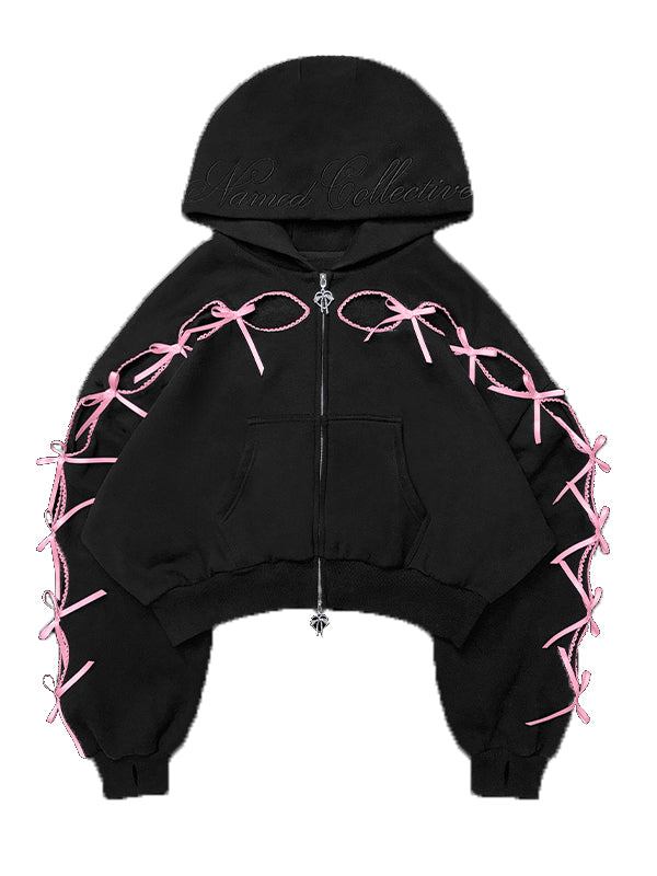 Openwork Bow American Retro Cardigan Jacket Hoodie