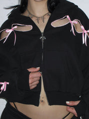 Openwork Bow American Retro Cardigan Jacket Hoodie