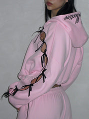 Openwork Bow American Retro Cardigan Jacket Hoodie