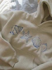 Hand-Painted Shell Embroidered Hooded Sweatshirt
