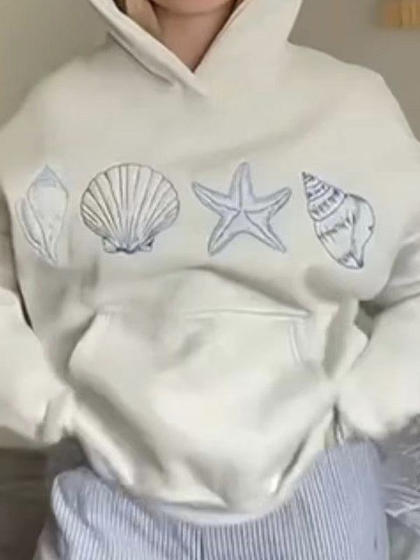 Hand-Painted Shell Embroidered Hooded Sweatshirt