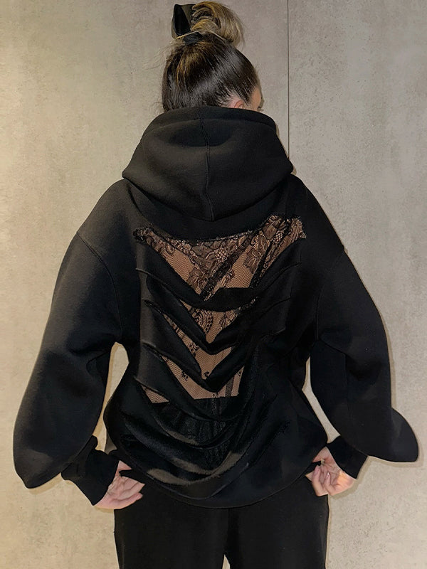 Ripped Lace Spliced Sweatshirts